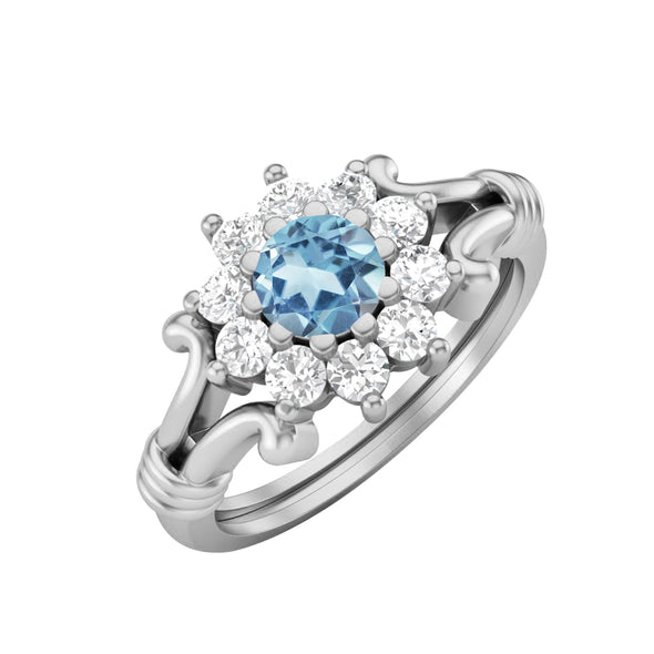Round Shaped Blue Topaz Halo Wedding Ring 925 Sterling Silver Promise Ring