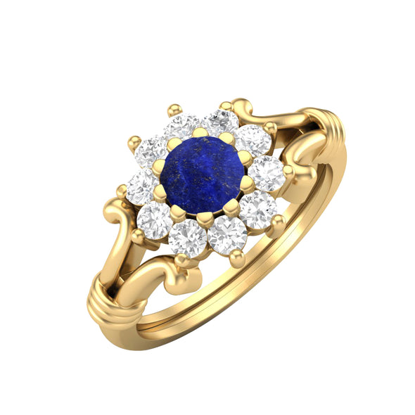 925 Sterling Silver Lapis Lazuli Engagement Ring Art Deco Cluster Wedding Ring
