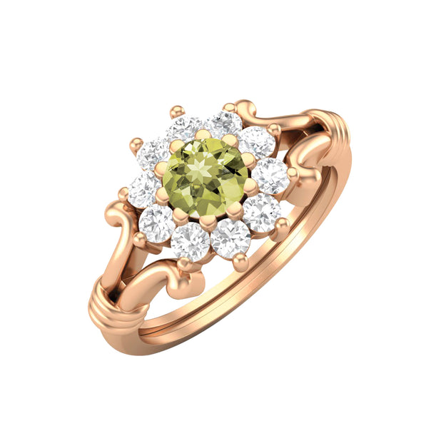Natural Lemon Quartz Wedding Ring 925 Silver Halo Bridal Ring