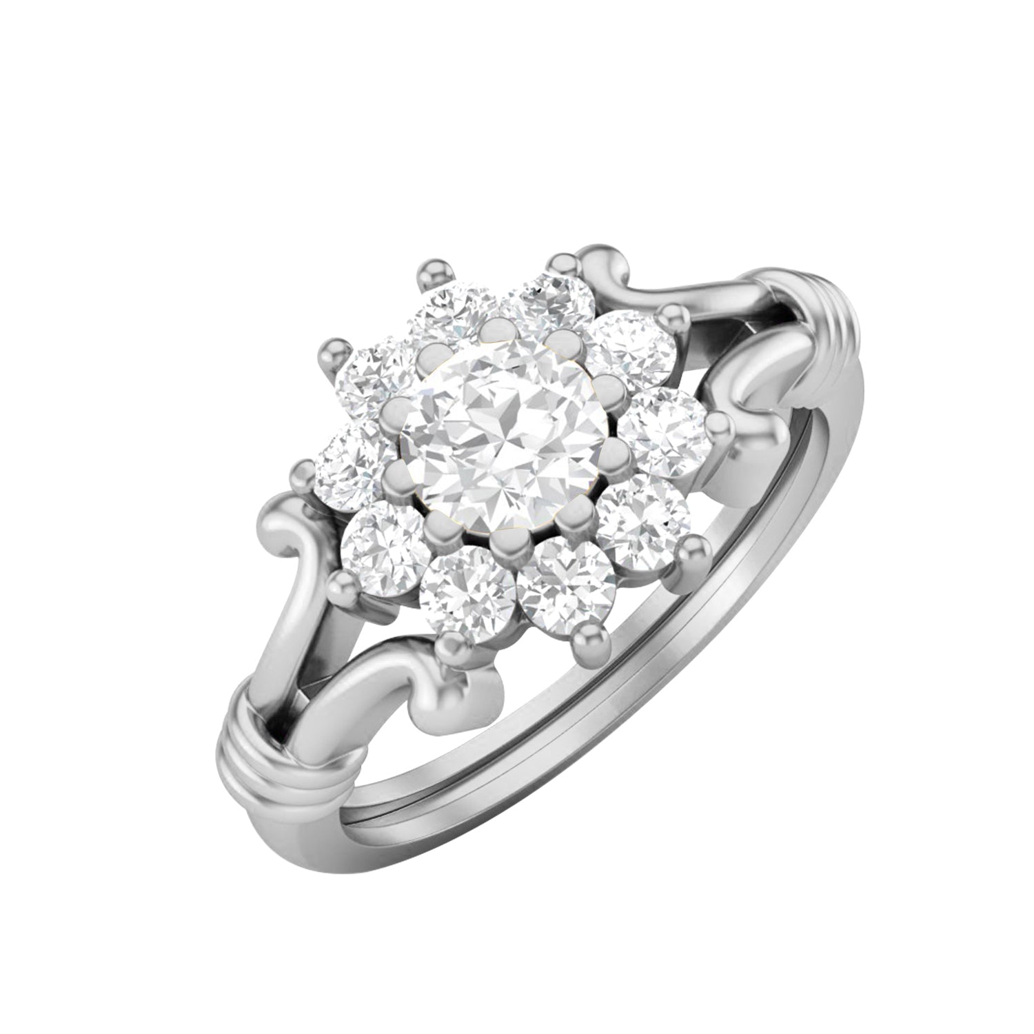 Moissanite Vintage Floral Cluster Ring – Sterling Silver