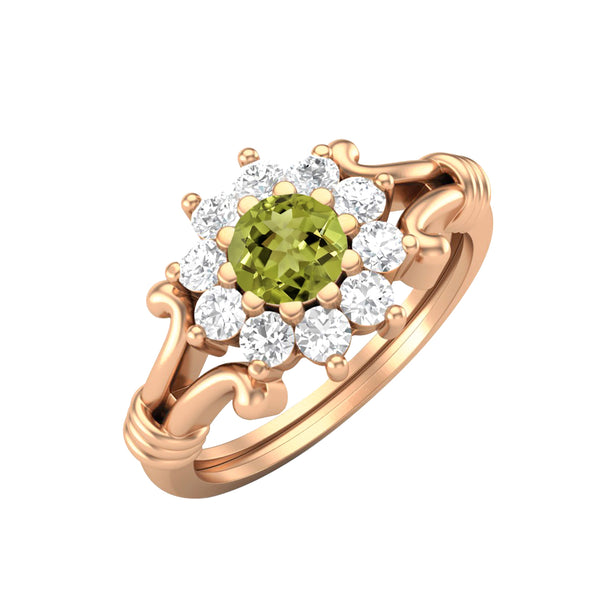 925 Sterling Silver Peridot Promise Ring Round Shaped Stone Wedding Ring