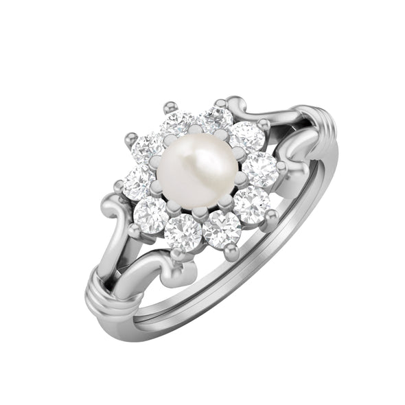 925 Sterling Silver Pearl Bridal Gift Ring Art Deco Wedding Ring