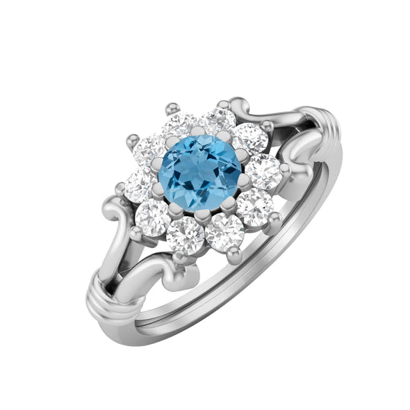 925 Sterling Silver Swiss Blue Topaz Antique Bridal Promise Ring