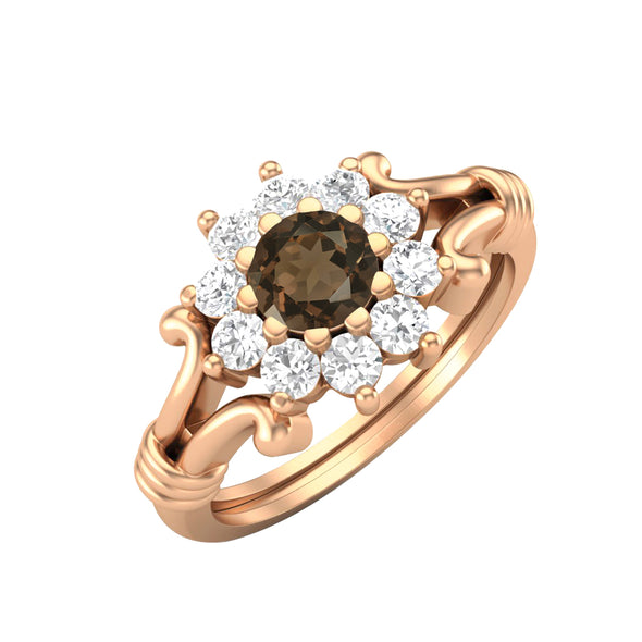 Natural Smoky Quartz Wedding Ring Vintage Bridal Pormise Ring