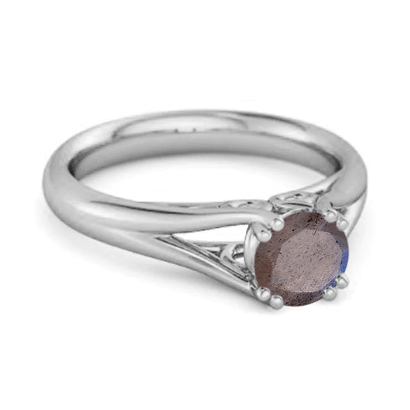 Solitaire 0.25 Ctw Round Labradorite 925 Sterling Silver Split Ring
