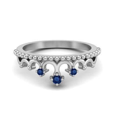 925 Sterling Silver Blue Sapphire Tiara Wedding Ring Women Princess Crown Ring