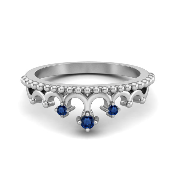 925 Sterling Silver Blue Sapphire Tiara Wedding Ring Women Princess Crown Ring