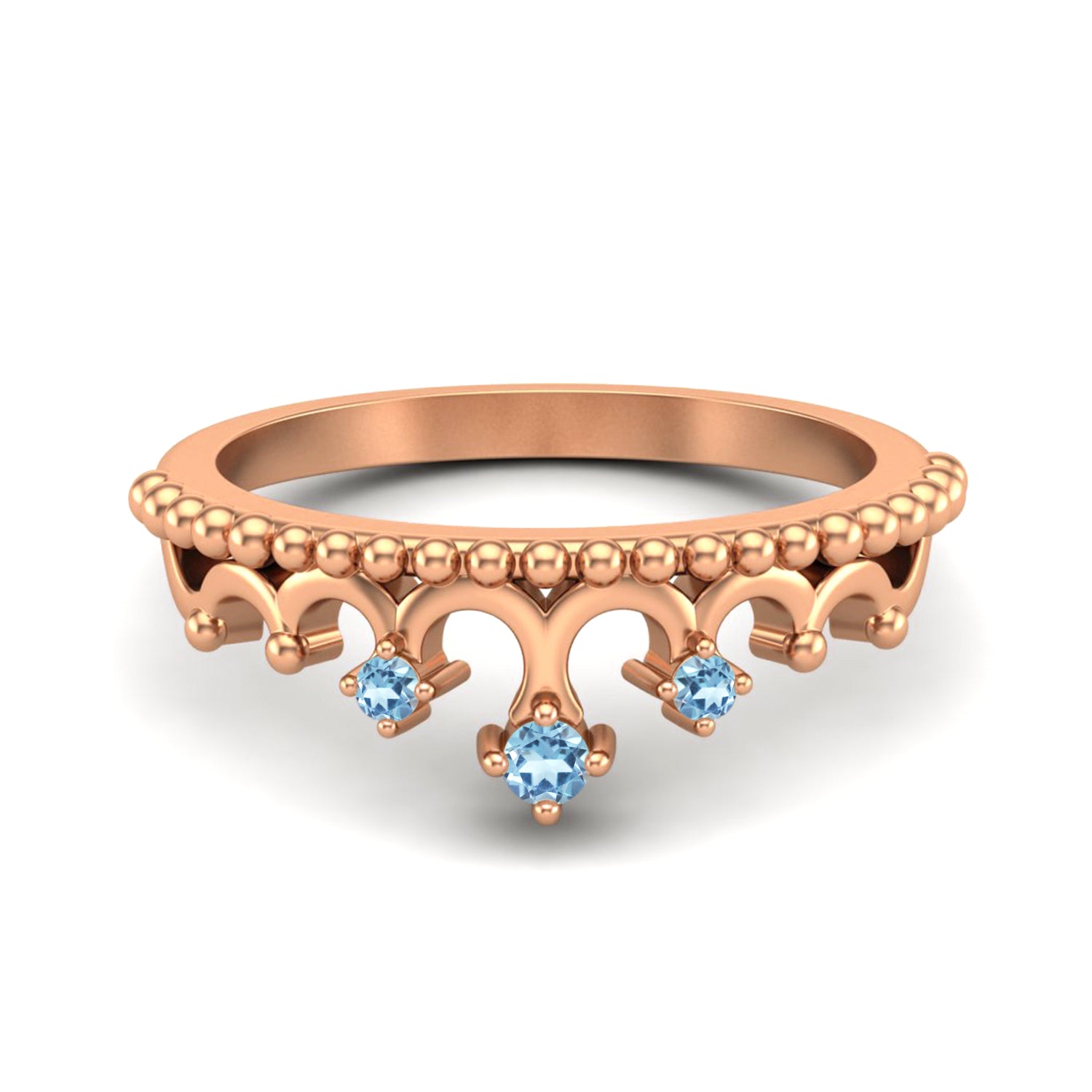Blue Topaz Tiara Design Crown Ring- Sterling Silver