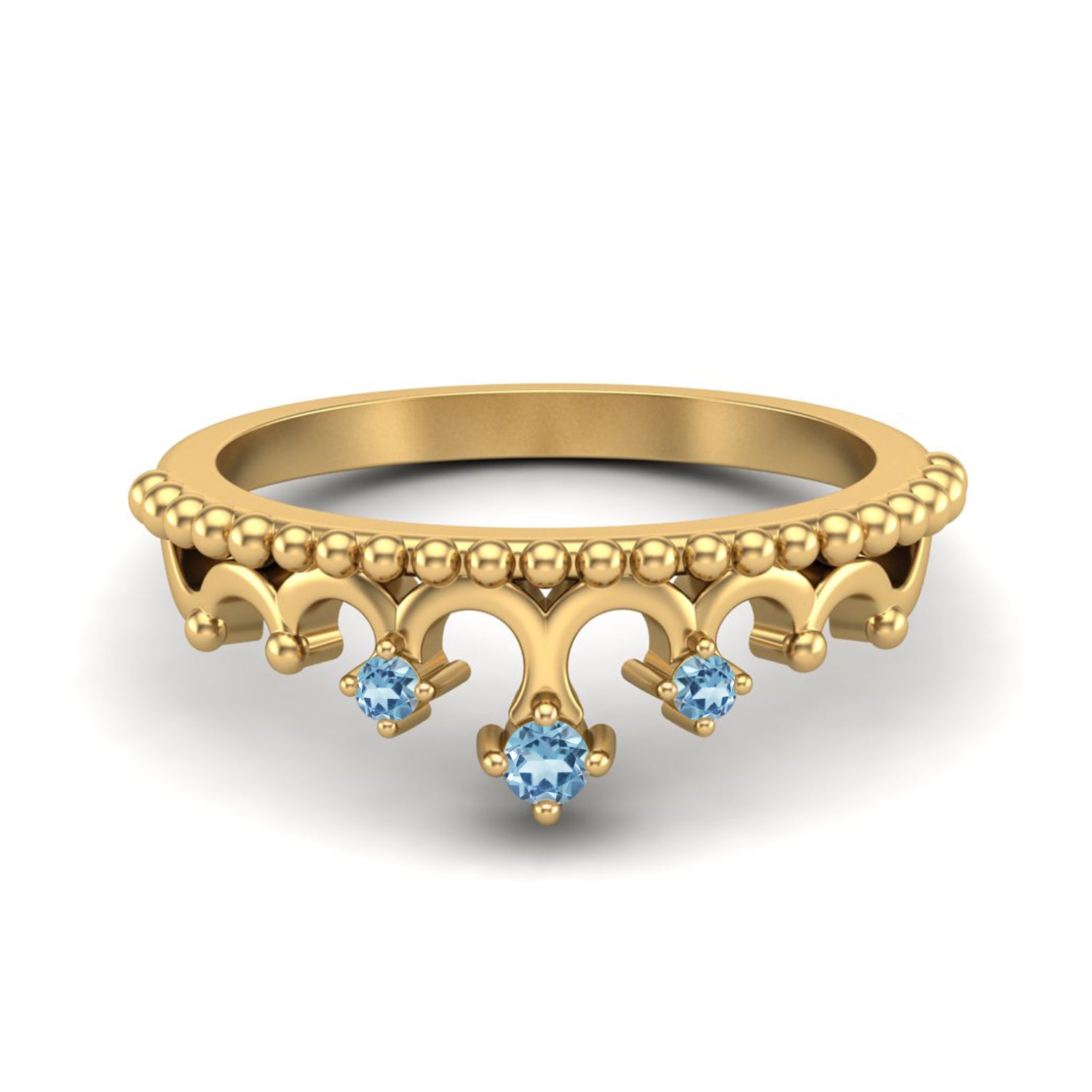 Blue Topaz Tiara Design Crown Ring- Sterling Silver