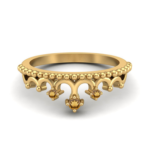 2x2mm Round Tiara Ring Citrine Wedding Ring Women Crown Ring