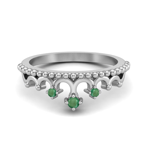925 Sterling Silver Emerald Princess Queen Ring Art Deco Crown Ring
