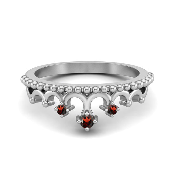 Natural Red Garnet Wedding Tiara Ring 925 Sterling Silver Crown Ring