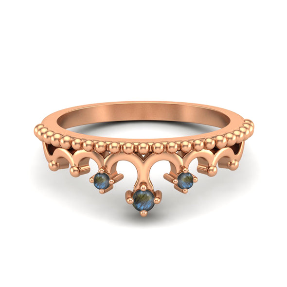 Art Deco Labradorite Crown Wedding Ring Unique Tiara Promise Ring