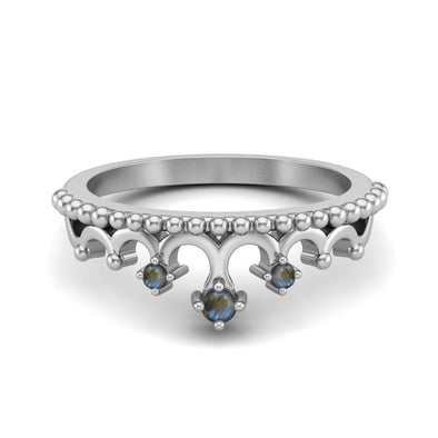 Art Deco Labradorite Crown Wedding Ring Unique Tiara Promise Ring