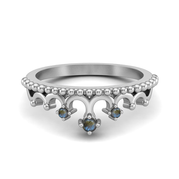 Art Deco Labradorite Crown Wedding Ring Unique Tiara Promise Ring