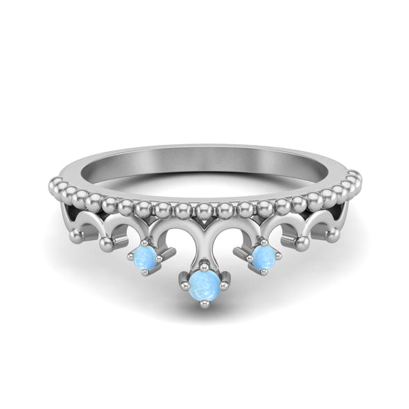 925 Sterling Silver Larimar Wedding Ring Women Crown Ring Unique Promise Ring