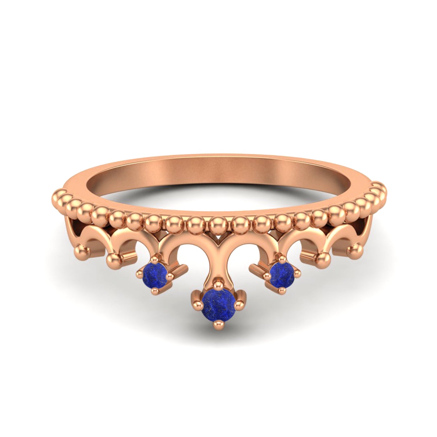 Lapis Lazuli Tiara Design Crown Ring- Sterling Silver