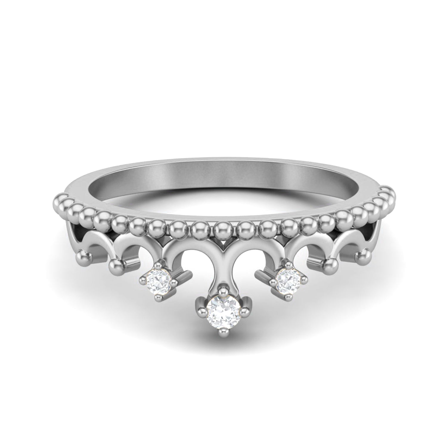 Moissanite Crown Beaded Band Ring – Sterling Silver