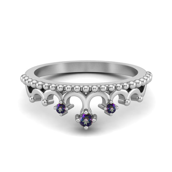 925 Sterling Silver Mystic Topaz Princess Crown Ring Art Deco Bridal Tiara Ring