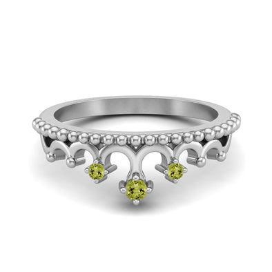 Art Deco Peridot Tiara Wedding Ring 925 Sterling Silver Princess Crown Ring