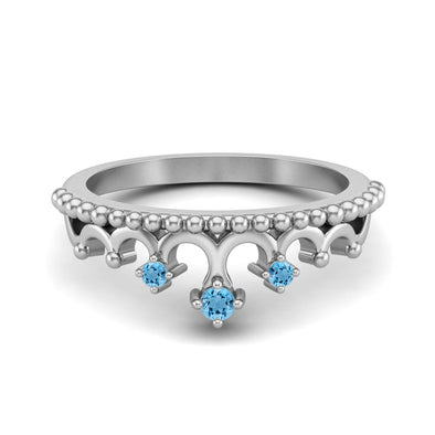 925 Sterling Silver Swiss Blue Topaz Bridal Promise Ring Women Crown Ring