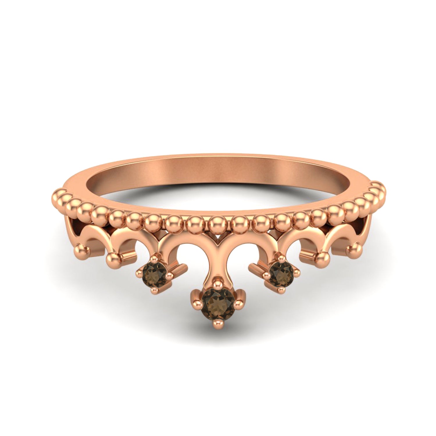 Tiara con corona da principessa in quarzo fumé naturale per donna, anello in pietra color marrone
