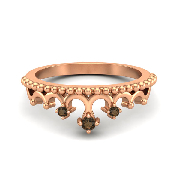 Natural Smoky Quartz Princess Crown For Women Brown Color Stone Tiara Ring