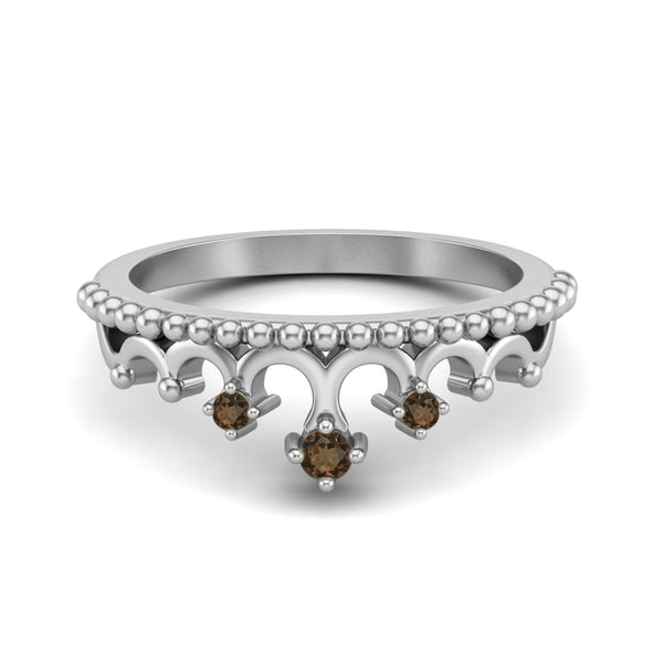 Natural Smoky Quartz Princess Crown For Women Brown Color Stone Tiara Ring