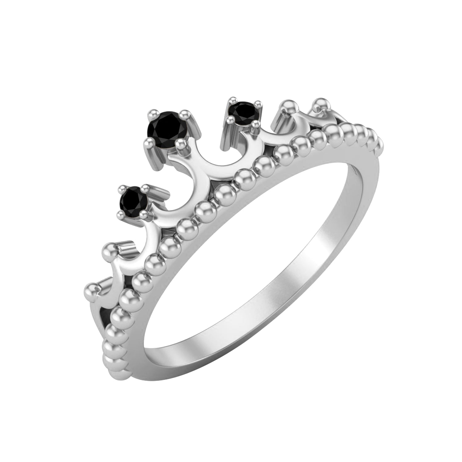Black Spinel Tiara Design Crown Ring- Sterling Silver