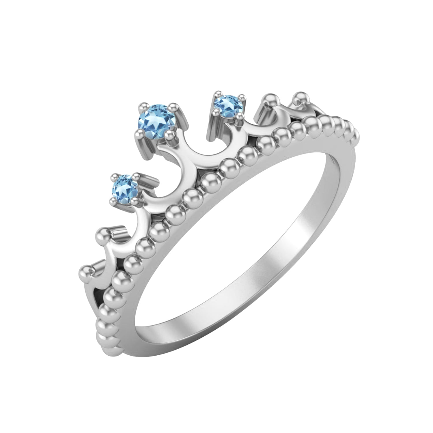 Blue Topaz Tiara Design Crown Ring- Sterling Silver