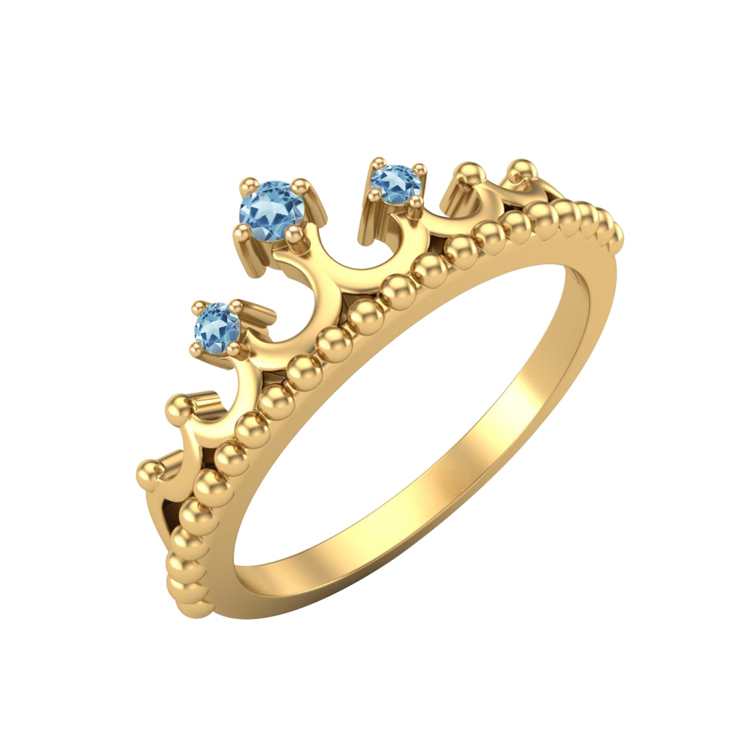Blue Topaz Tiara Design Crown Ring- Sterling Silver