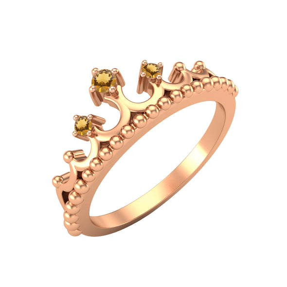 2x2mm Round Tiara Ring Citrine Wedding Ring Women Crown Ring