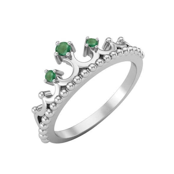 925 Sterling Silver Emerald Princess Queen Ring Art Deco Crown Ring