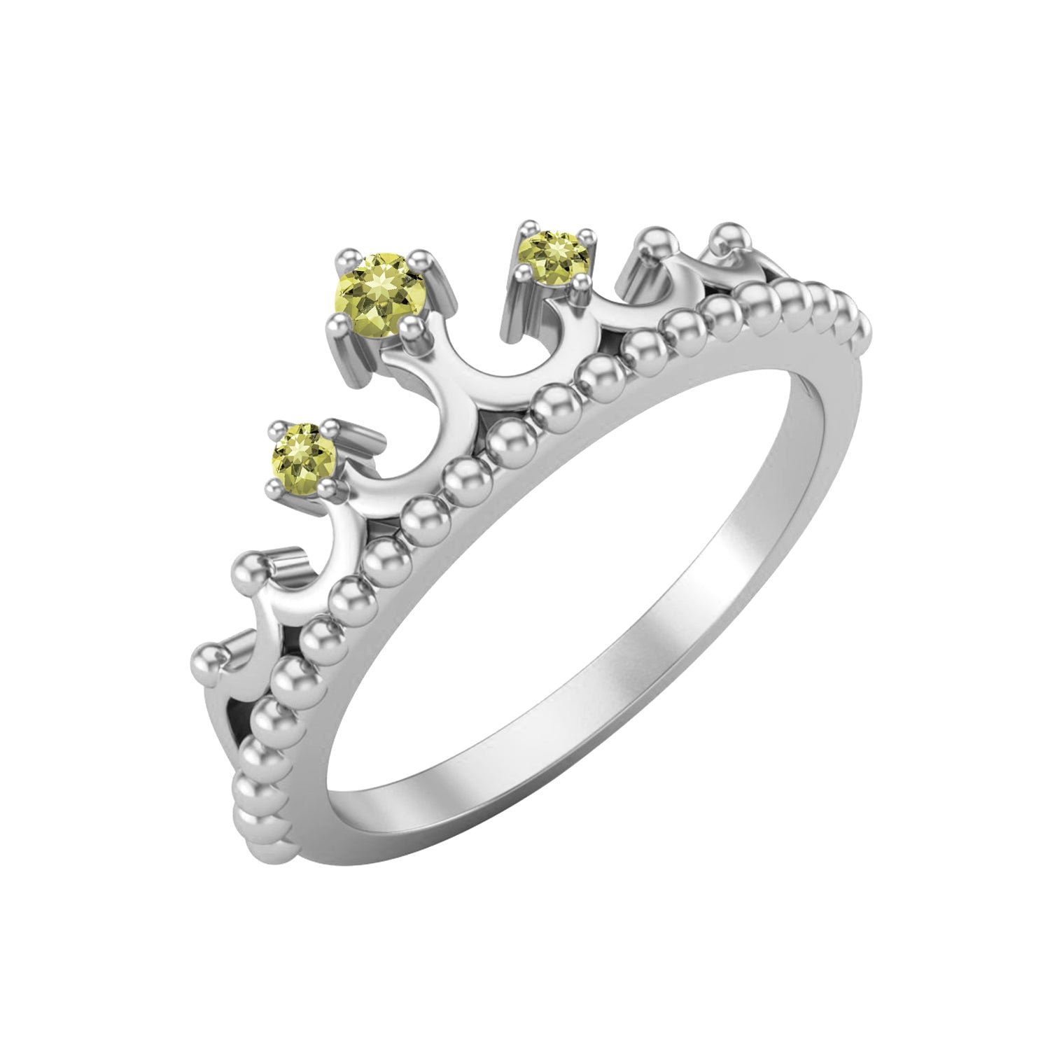 Lemon Quartz Tiara Design Crown Ring- Sterling Silver