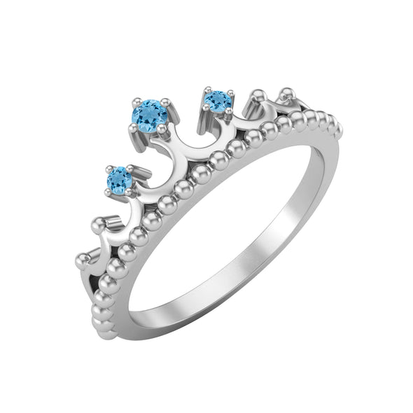 925 Sterling Silver Swiss Blue Topaz Bridal Promise Ring Women Crown Ring