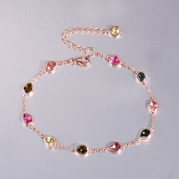 1.10 Ct Multi Tourmaline Bracelet For Women Pear Shaped Multi Tourmaline Bracelet 925 Sterling Silver