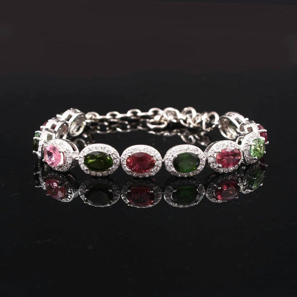 Unique Multi Tourmaline Gemstone Bracelet For Women 925 Sterling Silver Multi Stone Bracelet