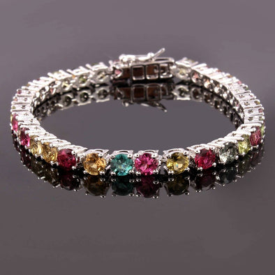 Multi Tourmaline Engagement For Women 925 Sterling Silver Multi Tourmaline Gemstone Bracelet For Gift