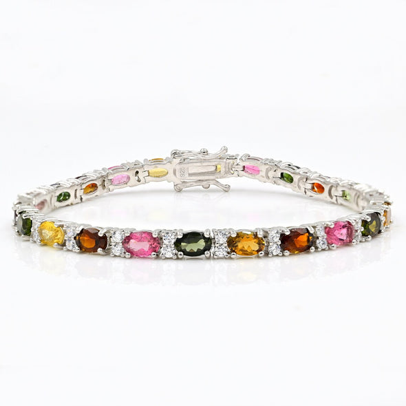 Vintage Style Multi Tourmaline Bracelet For Women Oval Shaped Tourmaline Wedding Gift Bracelet