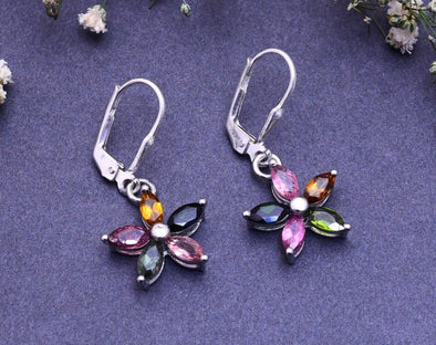 4.50 Ct Multi Tourmaline Gemstone Earrings For Women Five Gemstone Earrings Pear Shaped Wedding Earrings