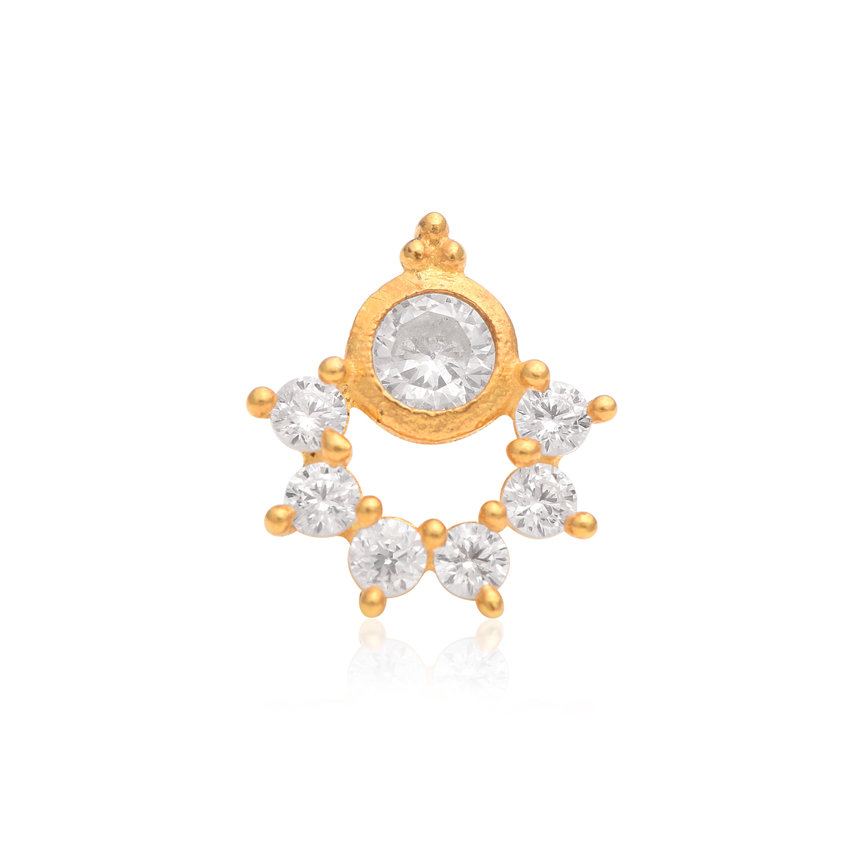 White CZ Crescent Cluster Nose Pin - Sterling Silver Gold Plated