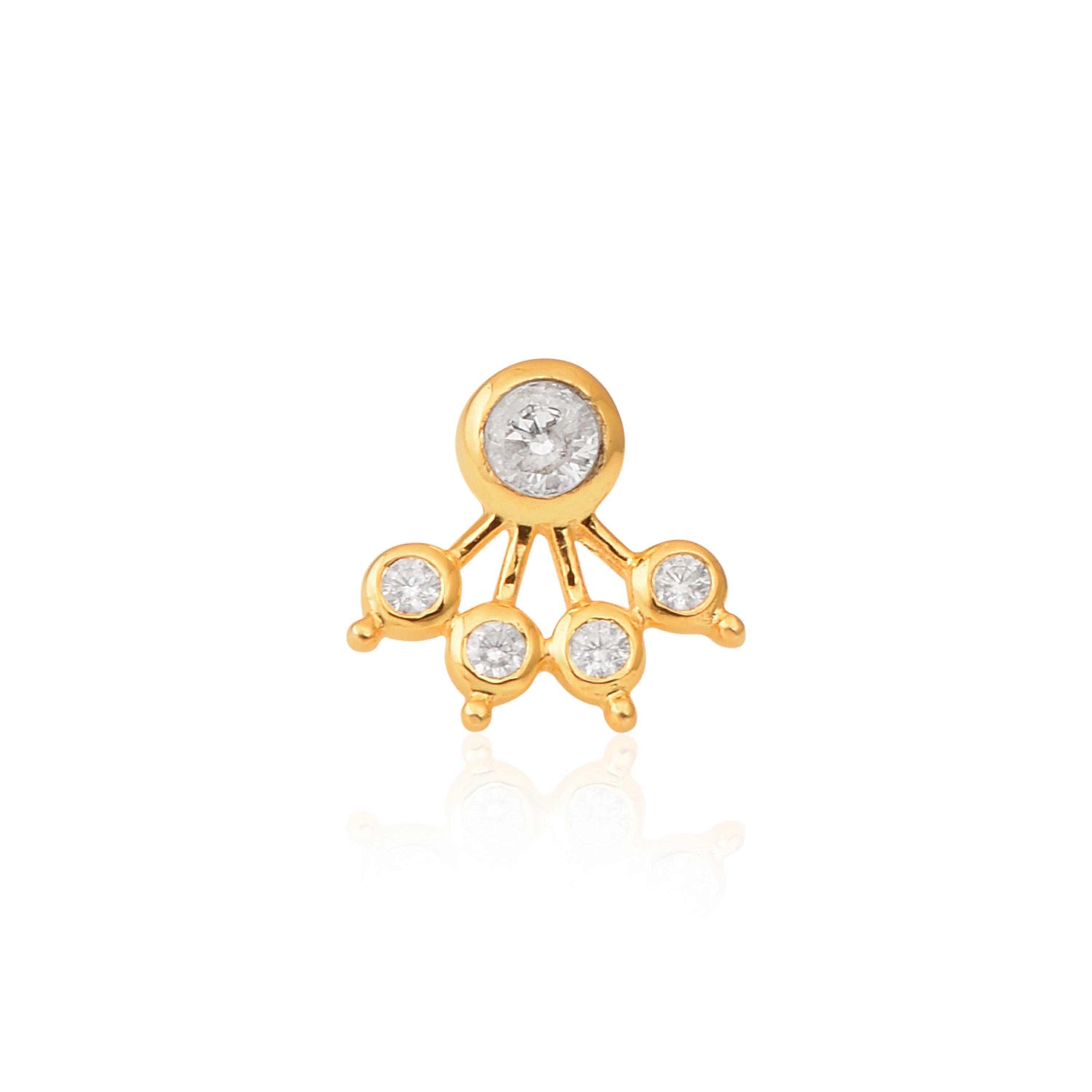 White CZ Five Petal Fan Design Nose Pin - Sterling Silver Gold Plated