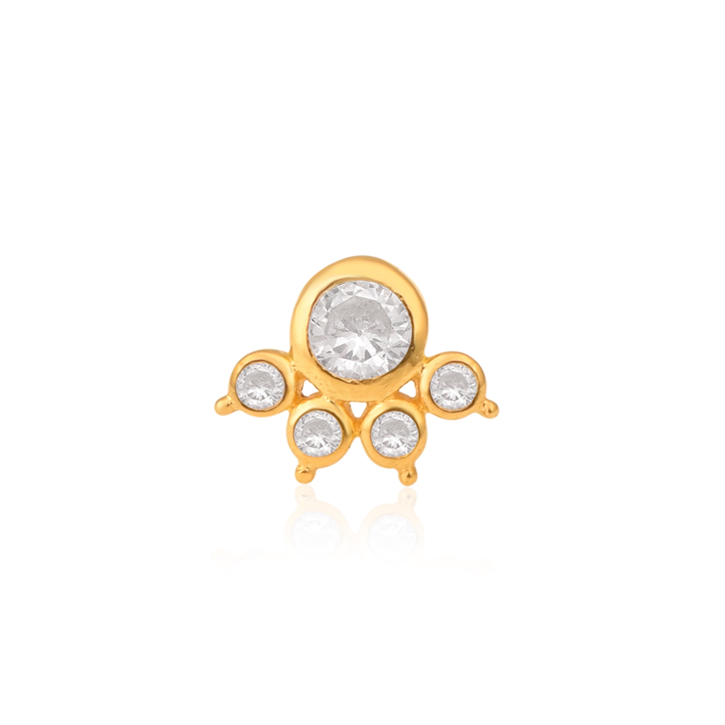 White CZ Crown Nose Pin - Sterling Silver Gold Plated