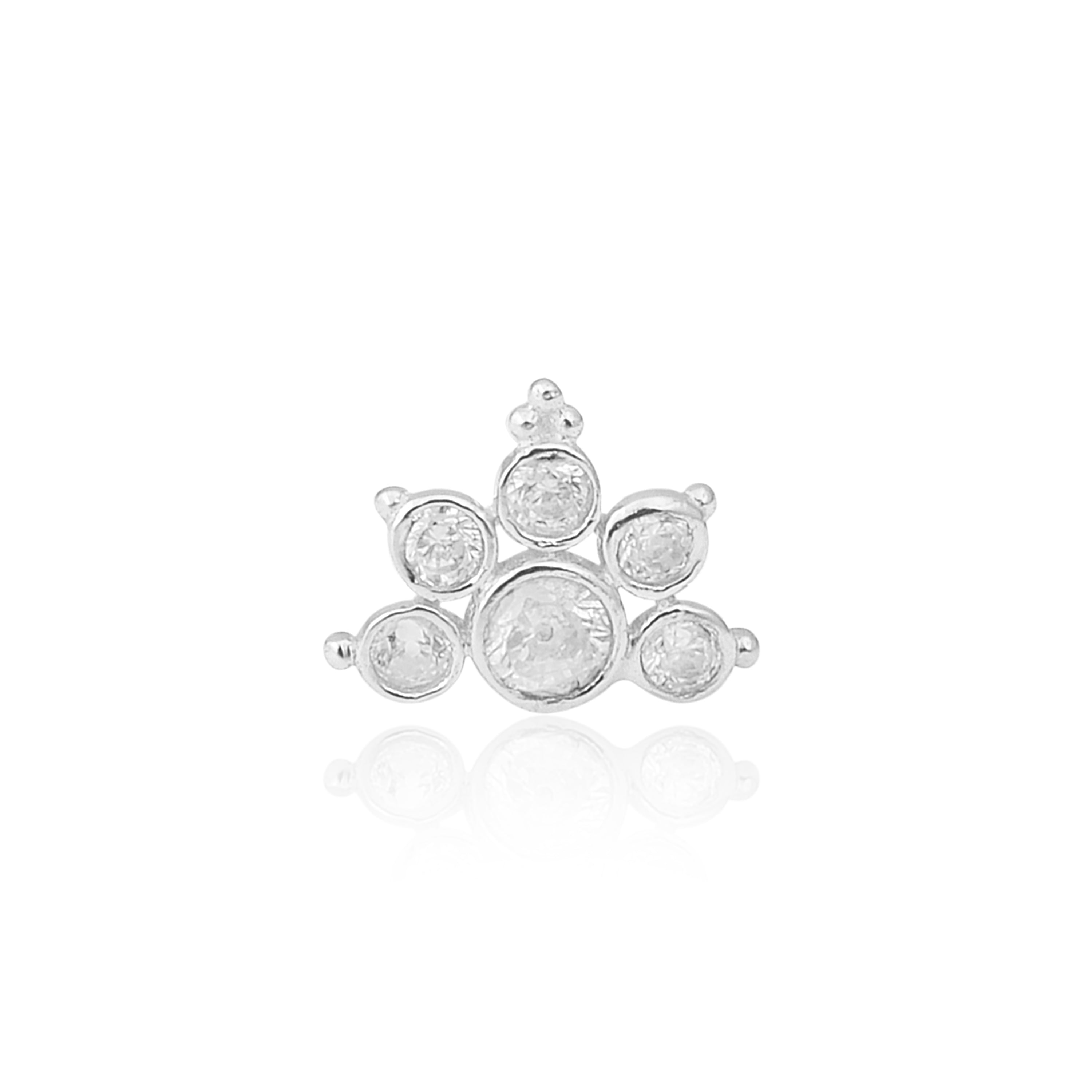 White CZ Crown Nose Pin - Sterling Silver