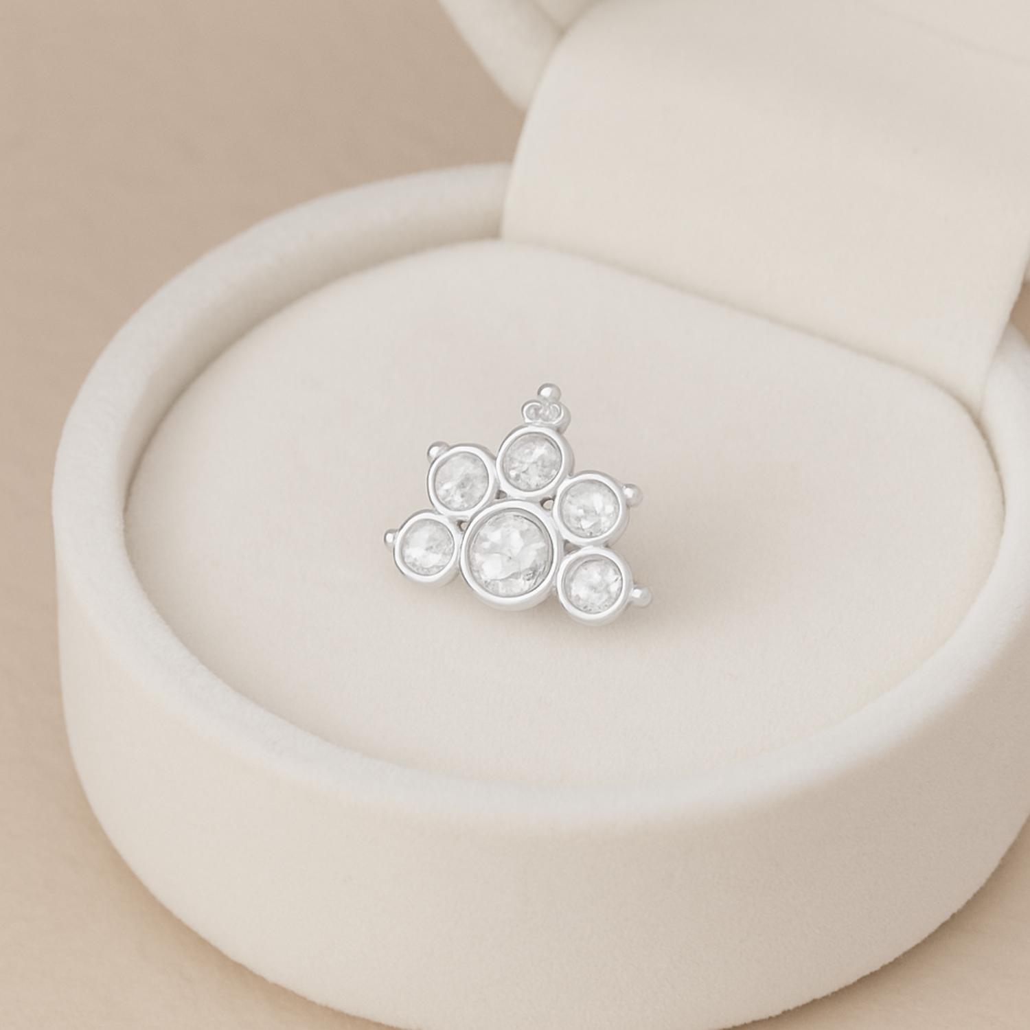 White CZ Crown Nose Pin - Sterling Silver