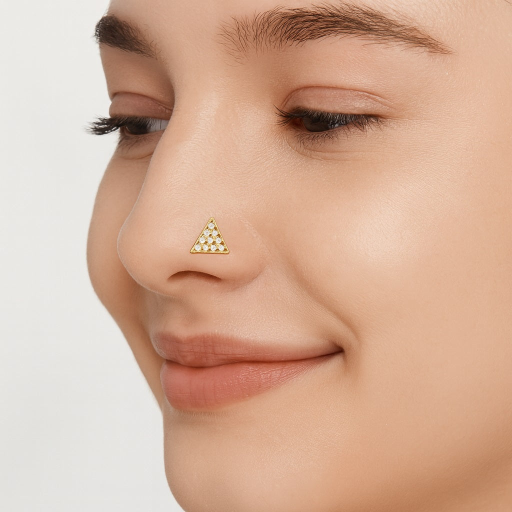 White CZ Pavé Triangle Nose Pin – Sterling Silver Gold Plated