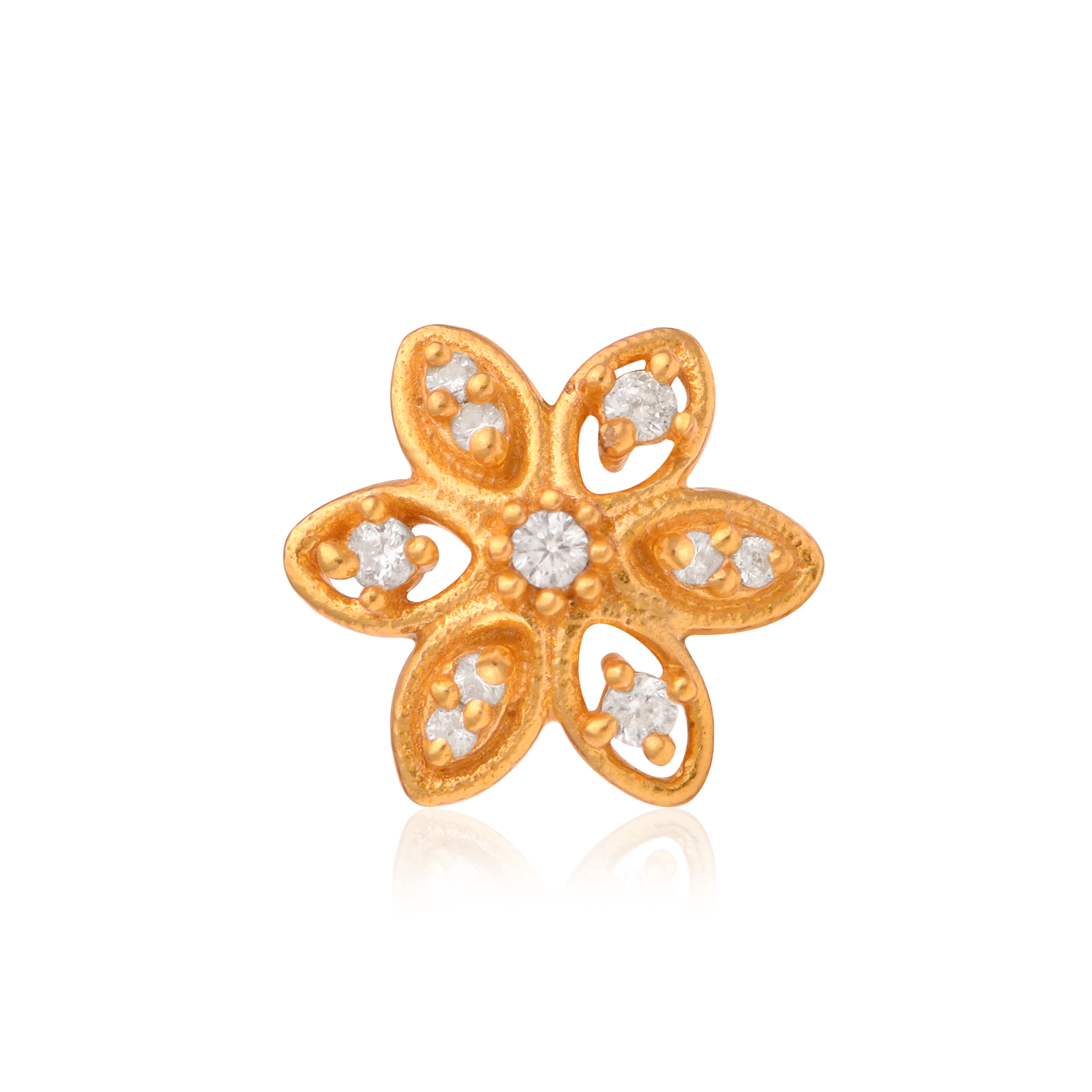 White CZ Center Five-Petal Floral Nose Pin – Sterling Silver Gold Plated