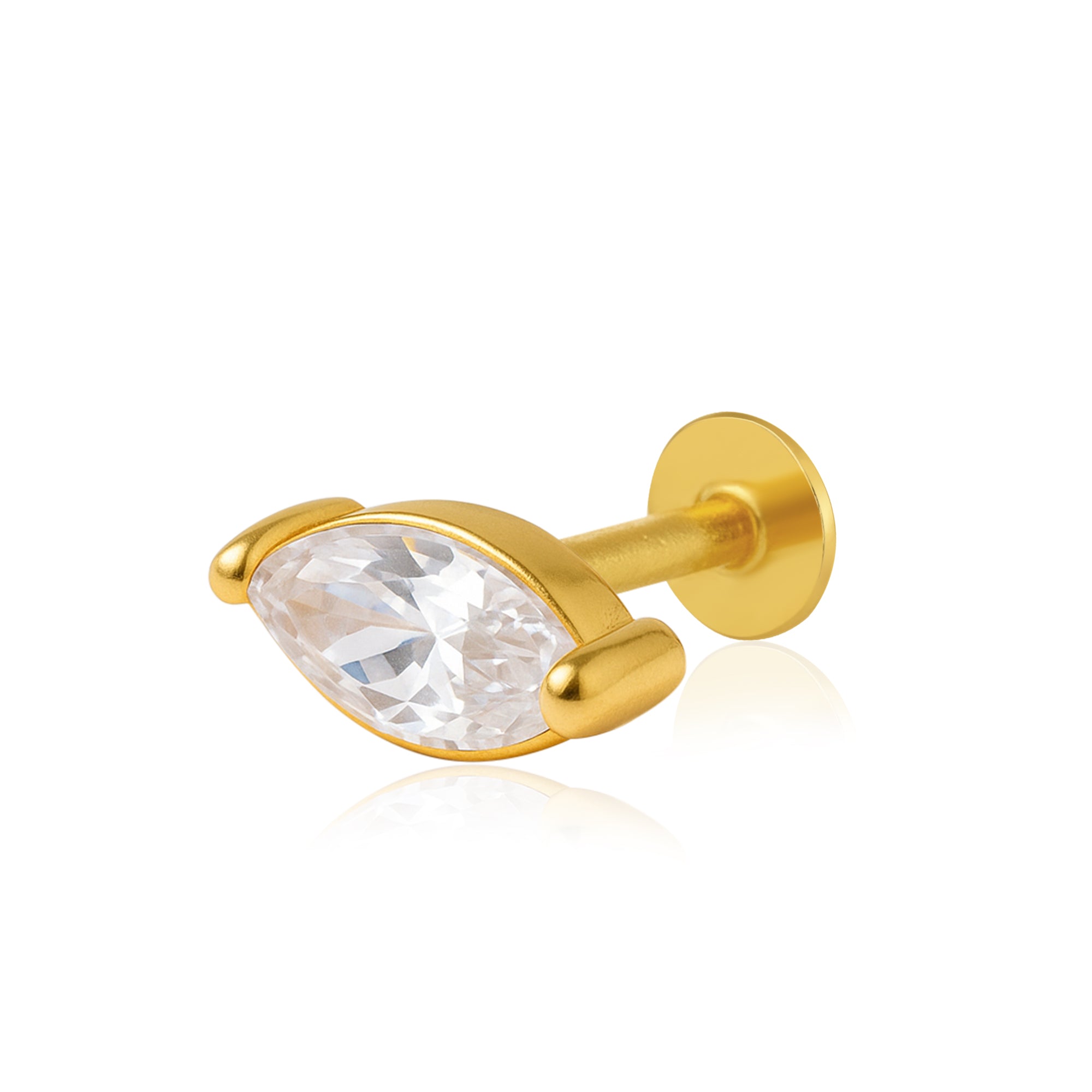 White CZ Marquise Cut Solitaire Nose Pin – Sterling Silver Gold Plated