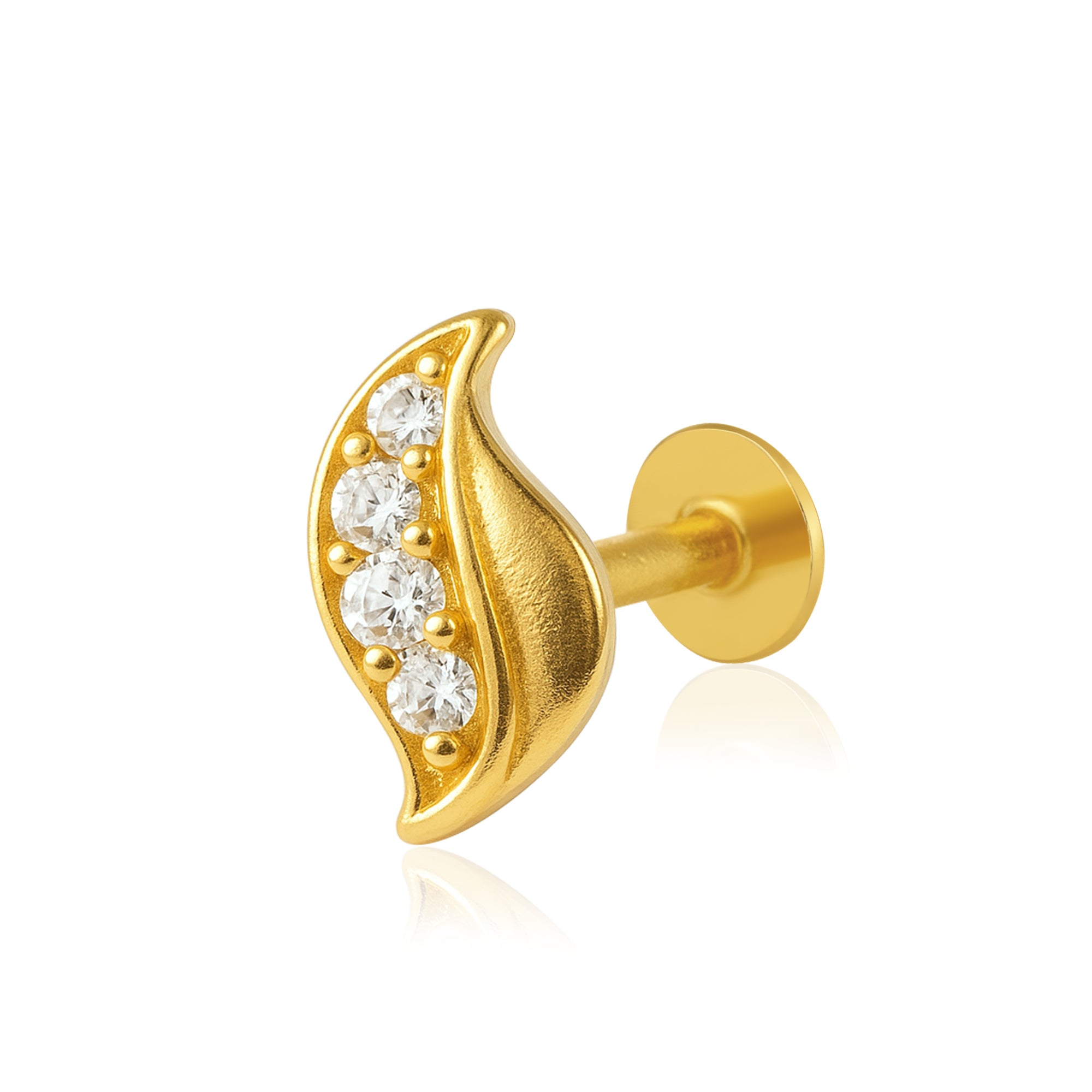 White CZ Line Curved Leaf Nose Pin – Sterling Silver Gold Plated