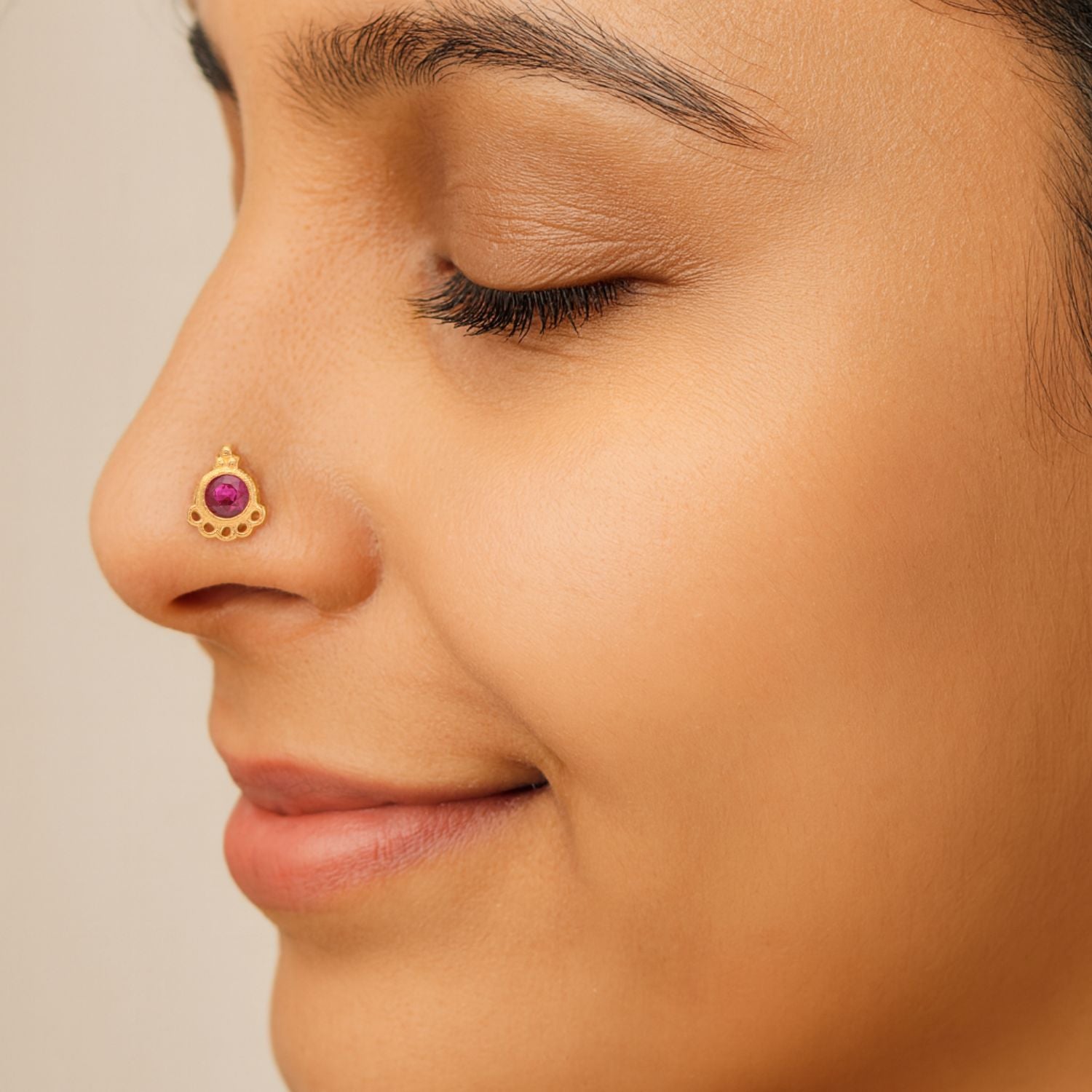 Red CZ Nose Pin - Sterling Silver Gold Plated